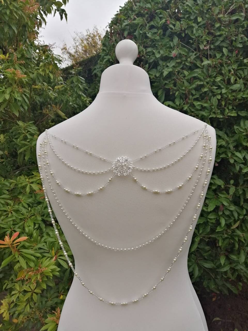 Back Necklace, Pearl Crystal Bridal Dress Drape, Backless Wedding Accessory