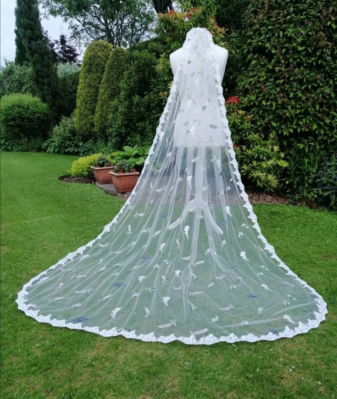 Flower veil, Floral veil ,secret garden veil, boho veil,  wild flower veil, embroidered veil, flower and fawna, romantic veil,bridal veil