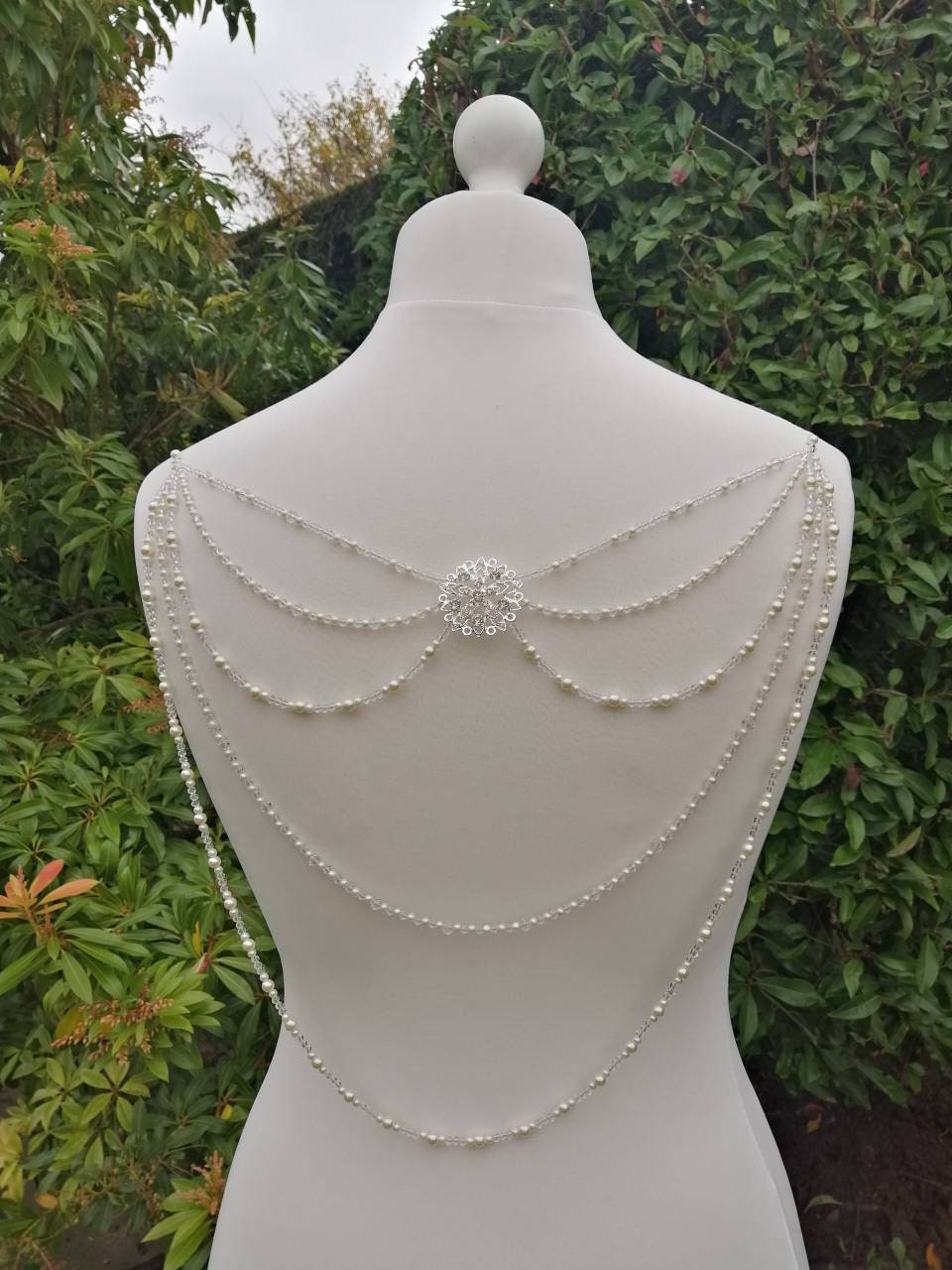 Back Necklace, Pearl Crystal Bridal Dress Drape, Backless Wedding Accessory