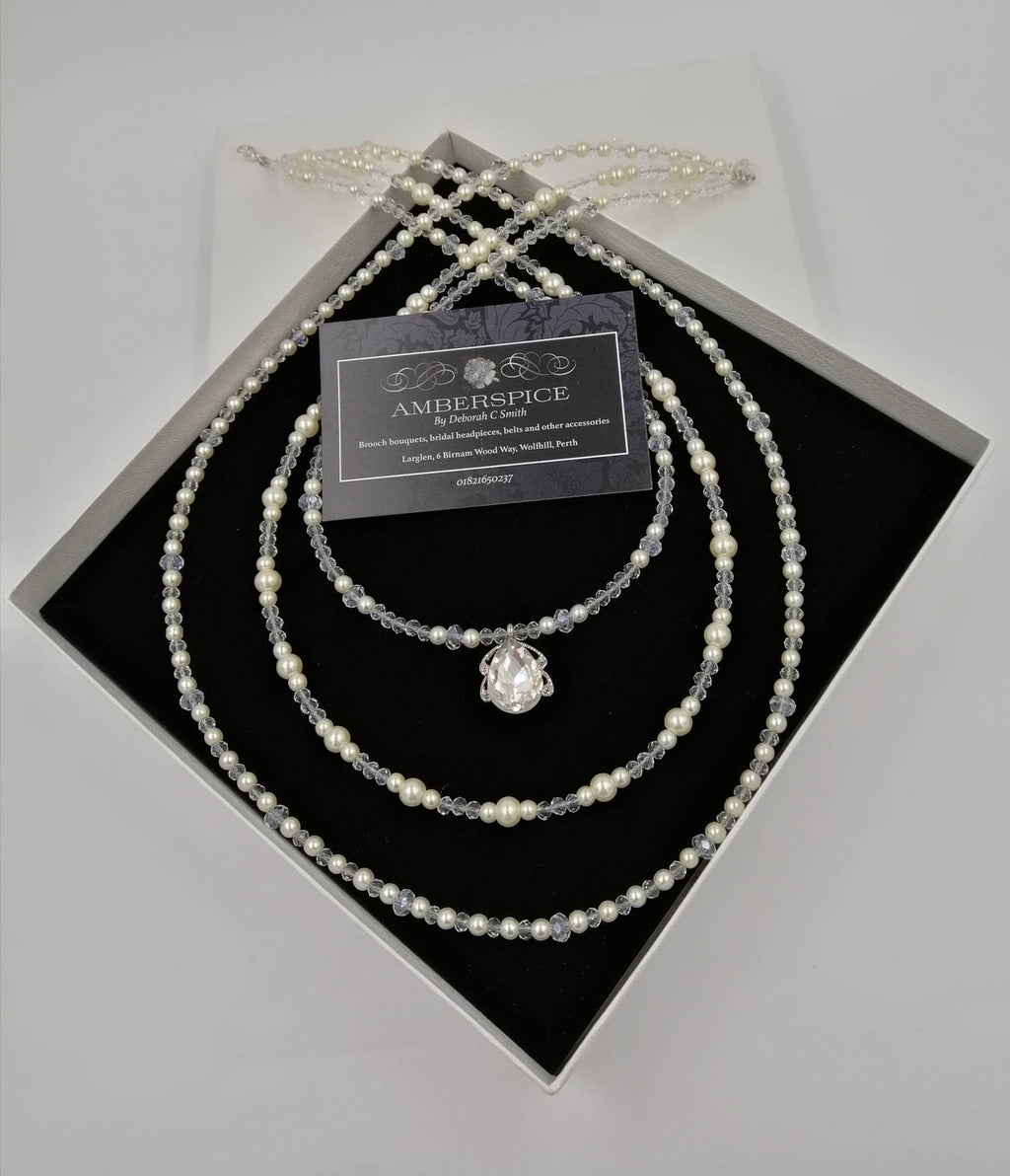 Bridal Back Drape Necklace, Crystal Pearl Wedding Dress Attachment