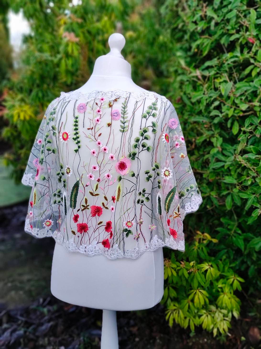 Floral capelet, capelet, wedding poncho, bridal cover up, shawl, tulle capelet, bolero, floral embroidered capelet, bridal cape, cape