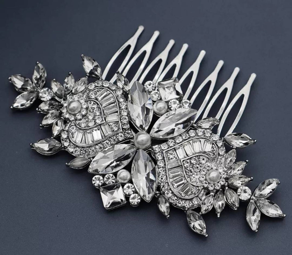Art Deco Gold Diamante Bridal Hair Comb, 1920's Gatsby Style Slide
