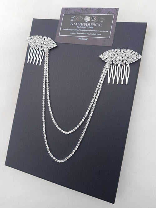 Art deco hair drape, hair chains, wedding hairpiece, wedding drapes, diamanté headpiece, diamanté hair chains, diamante bridal combs, combs