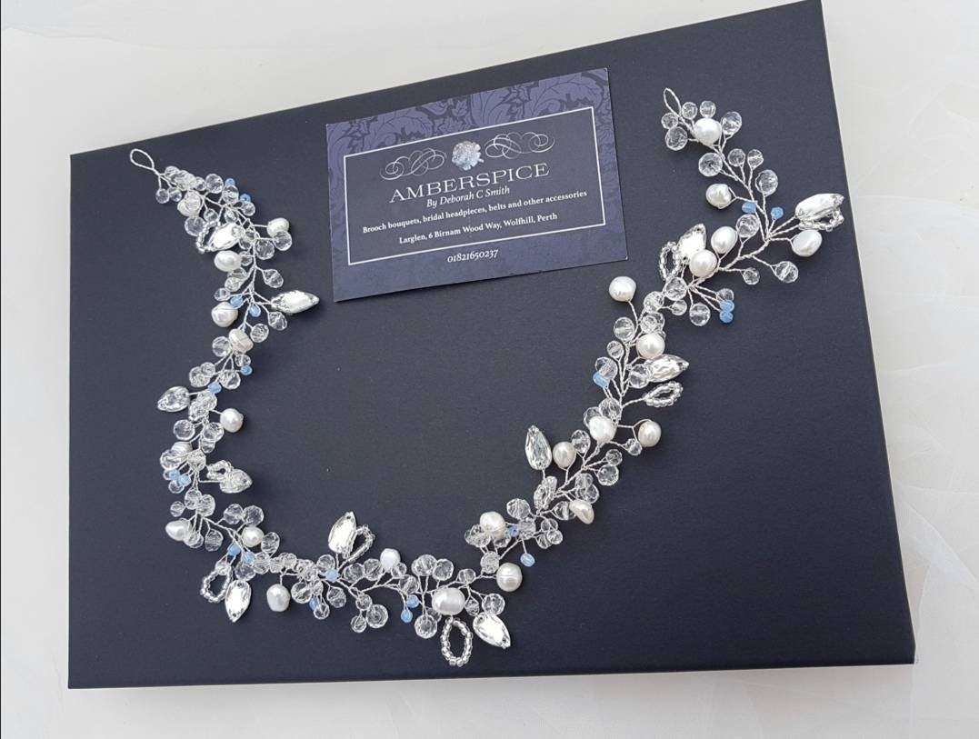 Hair vine , bridal halo, crystal hair vine, something blue, diamante and crystal headpiece, bridal crown, crystal wreath, vine