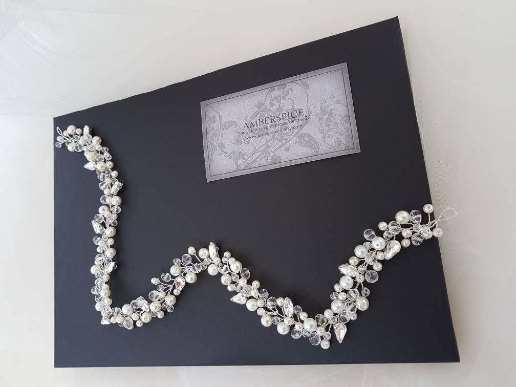 Hair vine, bridal pearl vine, crystal and pearl circlet, pearl vine,diamante vine, bridal halo, bohemian headpiece,  wedding hair accessory,