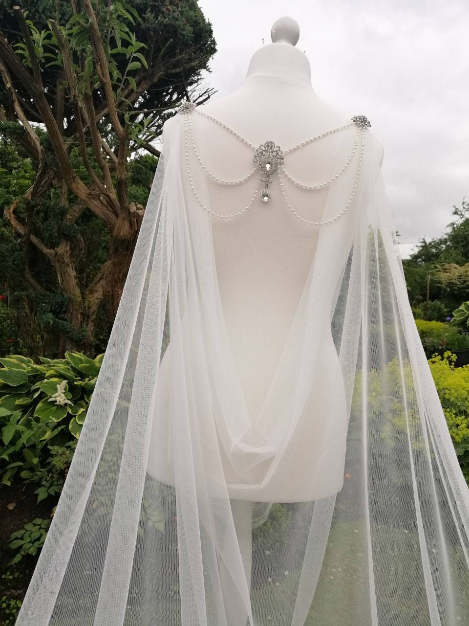 Draped cape with jewellery,  Bridal Cape, Cape, dress drape, wedding Cape,  dress attachment, wings, Cape wings