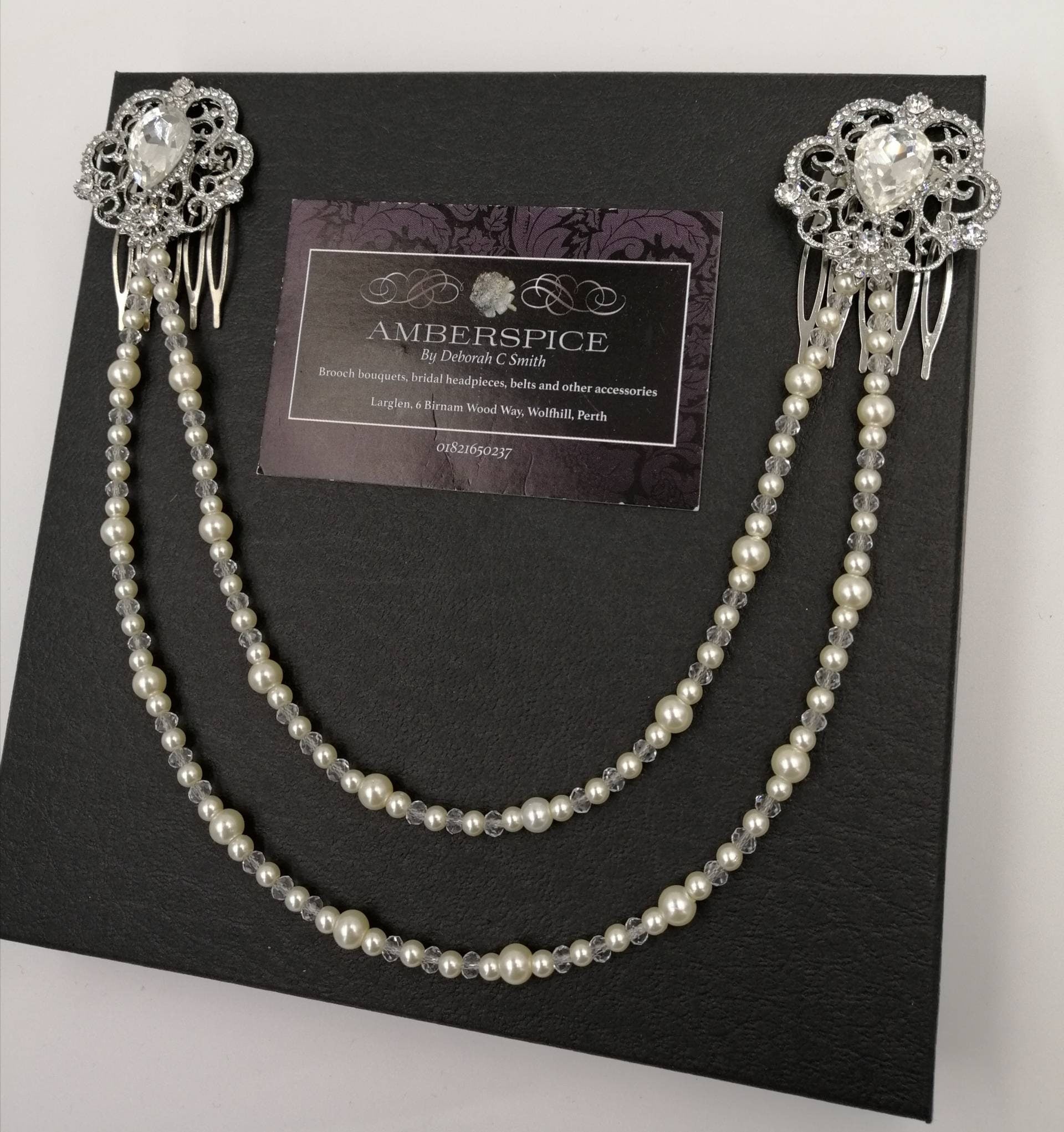 Art Deco Silver Pearl Diamanté Bridal Headpiece, Gatsby Hair Drape