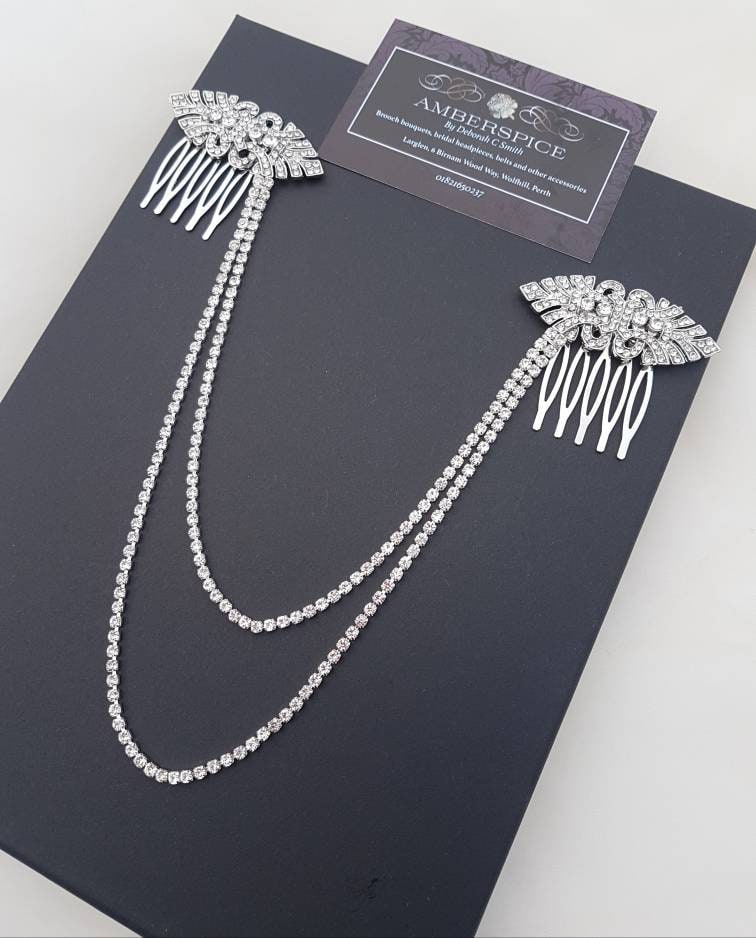 Art deco hair drape, hair chains, wedding hairpiece, wedding drapes, diamanté headpiece, diamanté hair chains, diamante bridal combs, combs