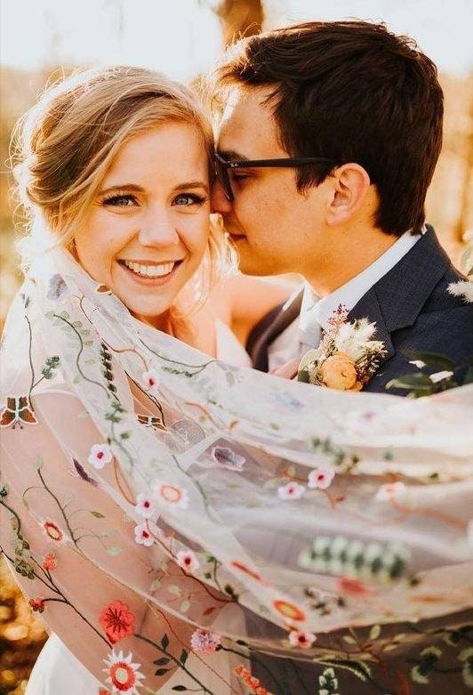 Flower veil, Floral veil ,secret garden veil, boho veil,  wild flower veil, embroidered veil, flower and fawna, romantic veil,bridal veil