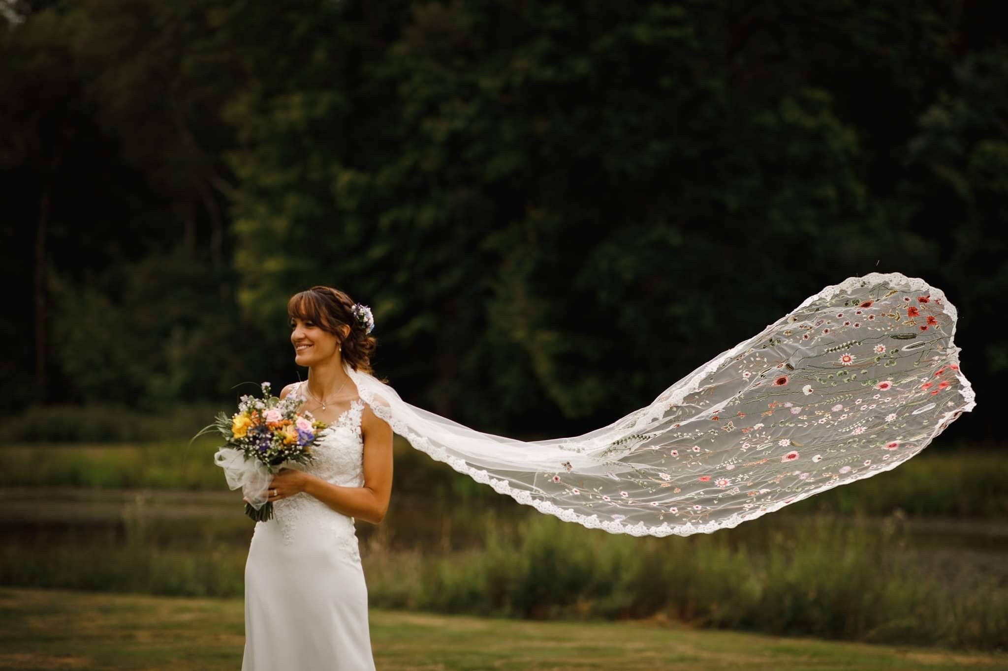 Flower veil, Floral veil ,secret garden veil, boho veil,  wild flower veil, embroidered veil, flower and fawna, romantic veil,bridal veil