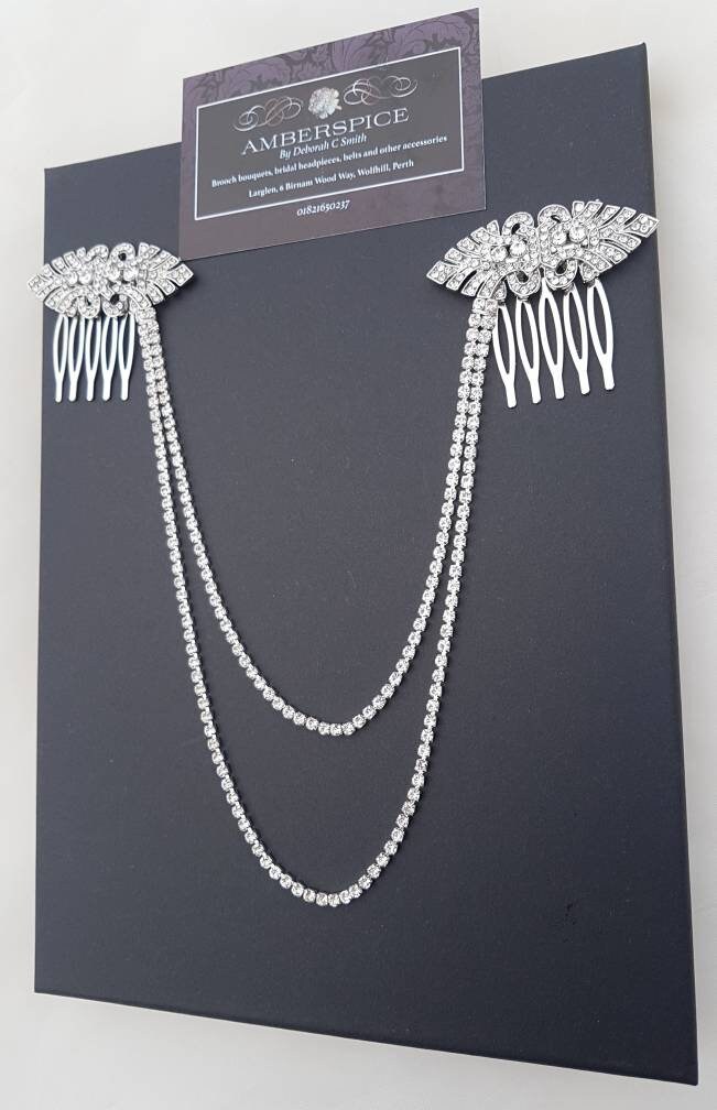 Art deco hair drape, hair chains, wedding hairpiece, wedding drapes, diamanté headpiece, diamanté hair chains, diamante bridal combs, combs