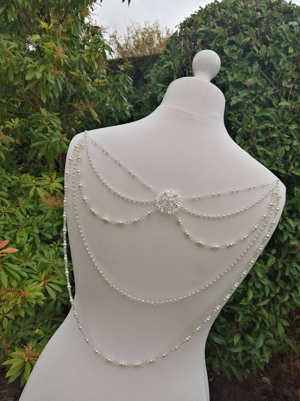 Back Necklace, Pearl Crystal Bridal Dress Drape, Backless Wedding Accessory