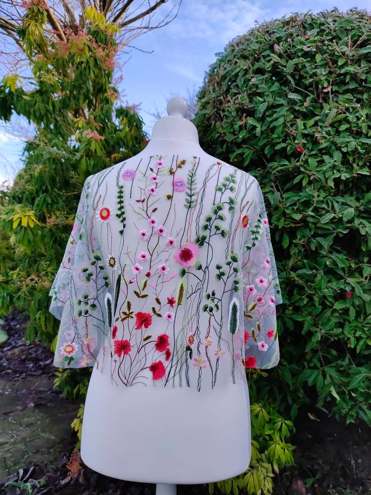 Floral capelet, capelet, wedding poncho, bridal cover up, shawl, tulle capelet, bolero, floral embroidered capelet, bridal cape, cape