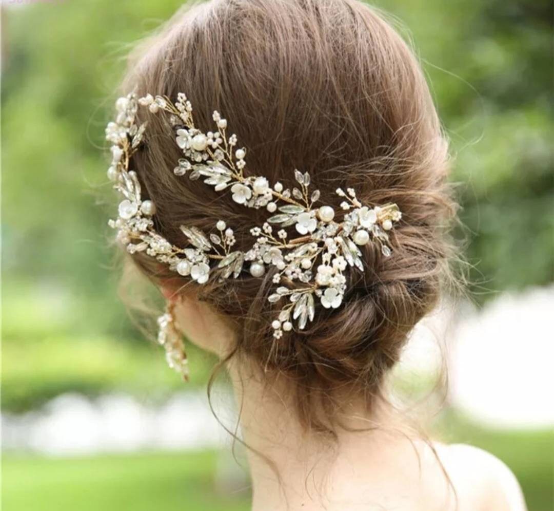 Flower circlet, gold headpiece, crystal headdress, wedding hair accessories,bridal comb, bridal hair adornment, flower vine, lucite flowers