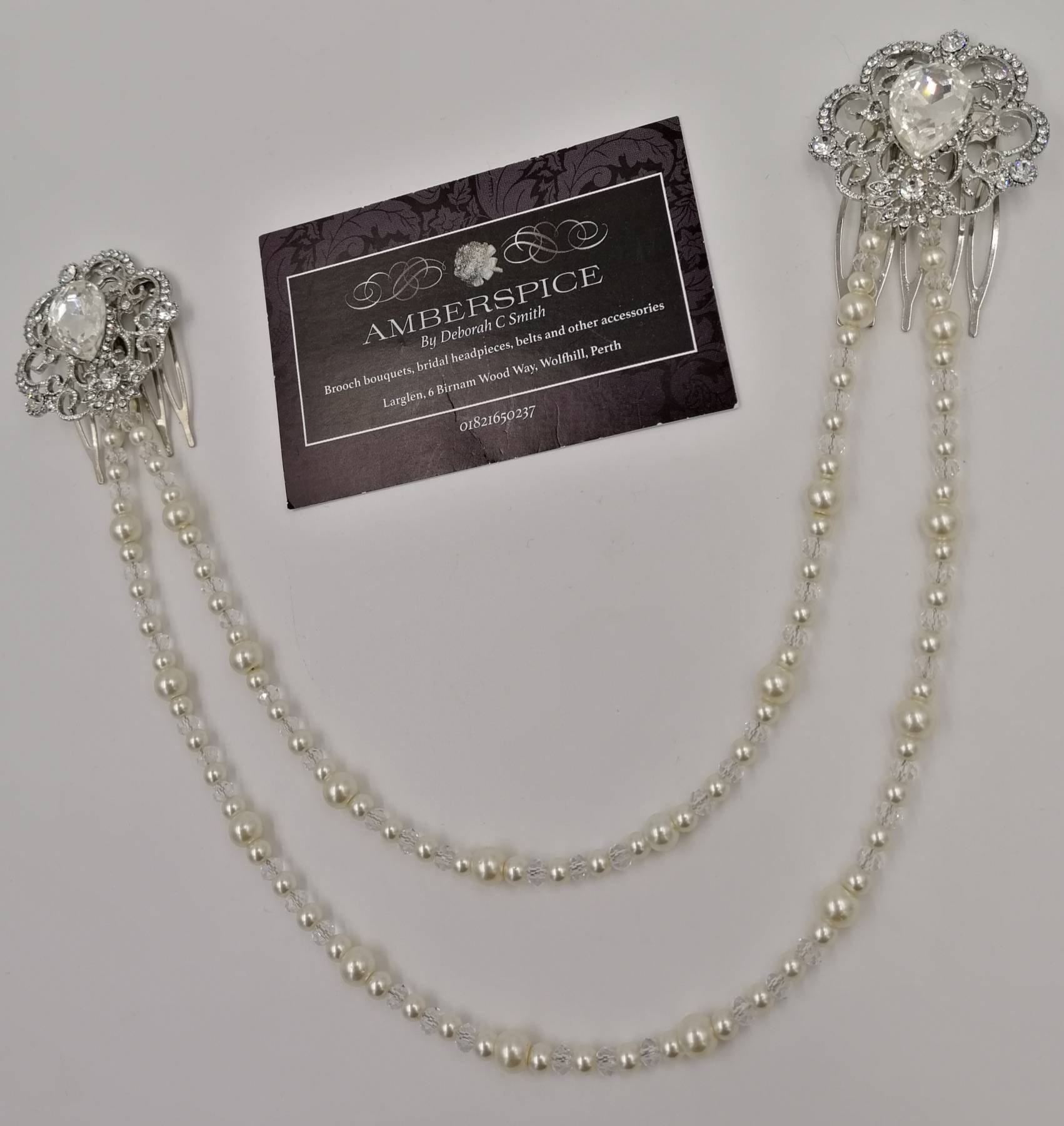 Art Deco Silver Pearl Diamanté Bridal Headpiece, Gatsby Hair Drape
