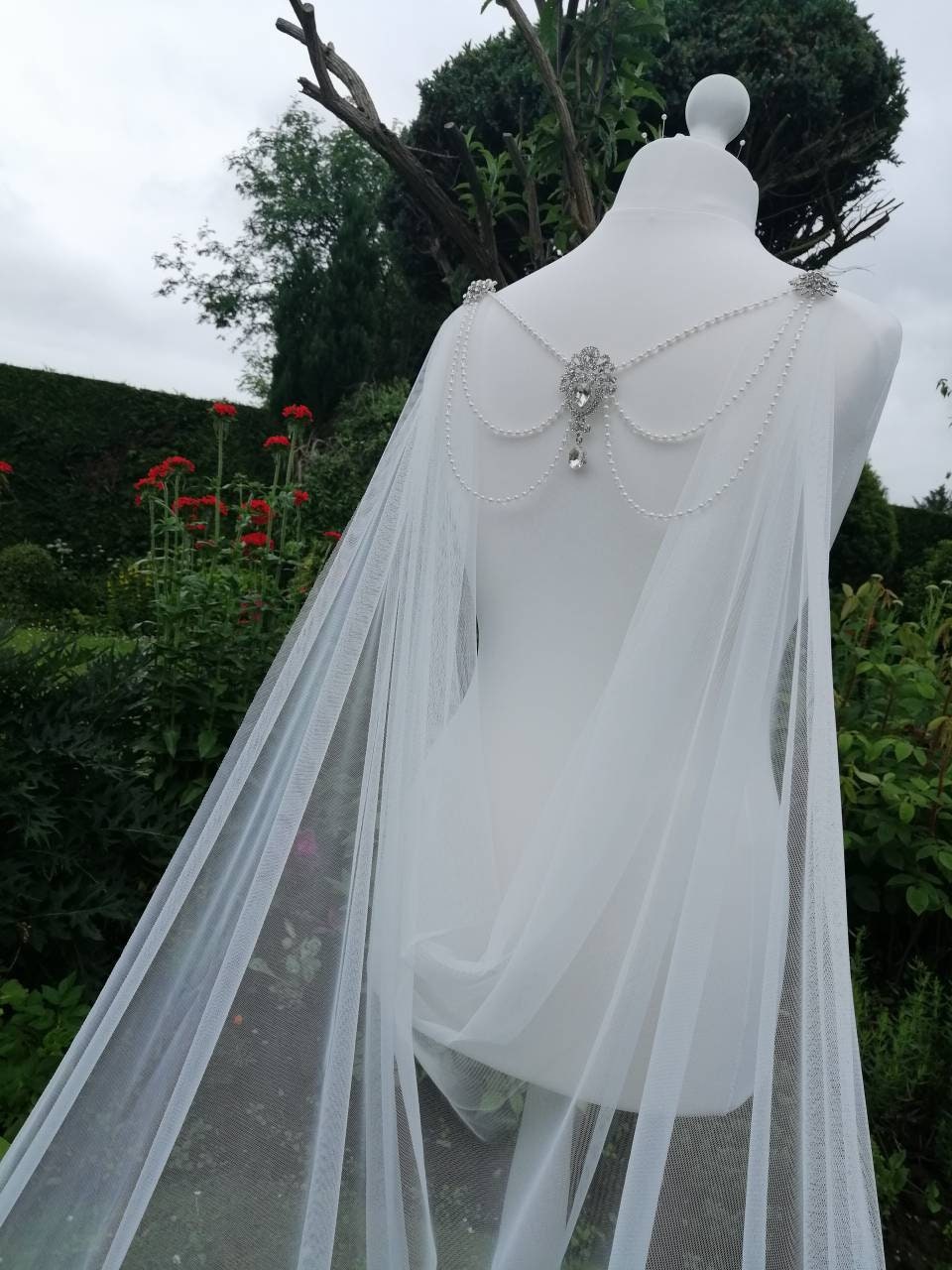 Draped cape with jewellery,  Bridal Cape, Cape, dress drape, wedding Cape,  dress attachment, wings, Cape wings