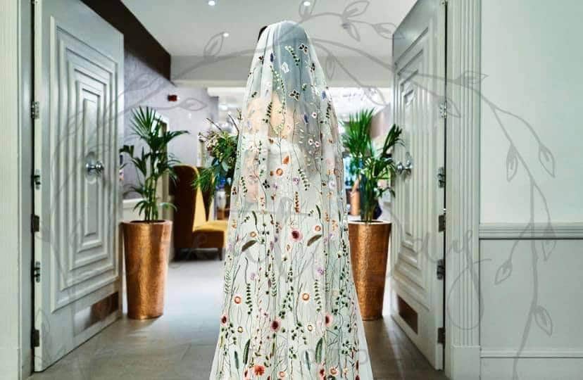 Flower veil, Floral veil ,secret garden veil, boho veil,  wild flower veil, embroidered veil, flower and fawna, romantic veil,bridal veil