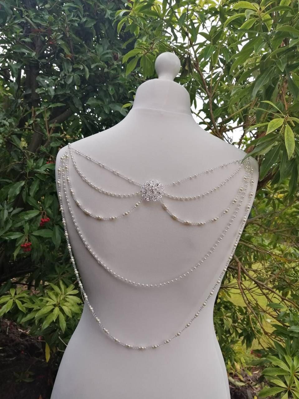 Back Necklace, Pearl Crystal Bridal Dress Drape, Backless Wedding Accessory