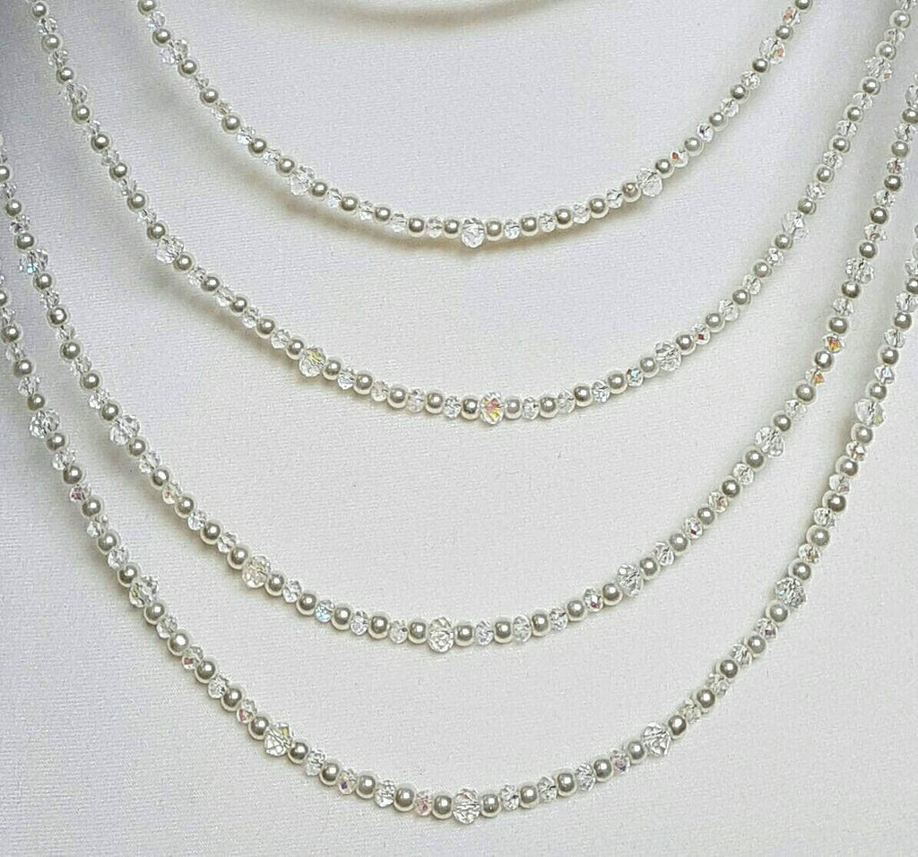 Back Necklace Drape, Ivory Pearls, Crystal Beads, Wedding Dress Adornment
