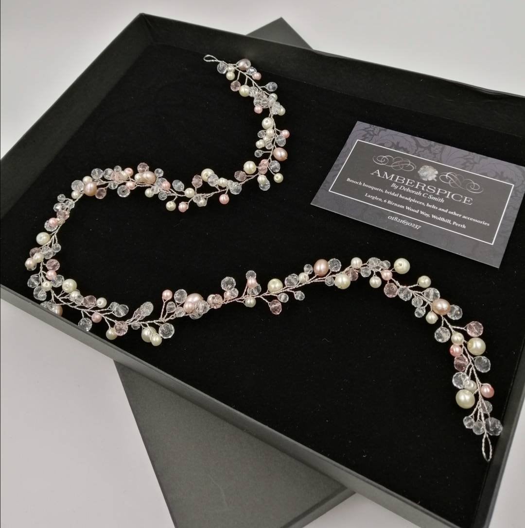 Bridal Hair Vine, Freshwater Pearls, Crystals, Bohemian Wedding Headpiece