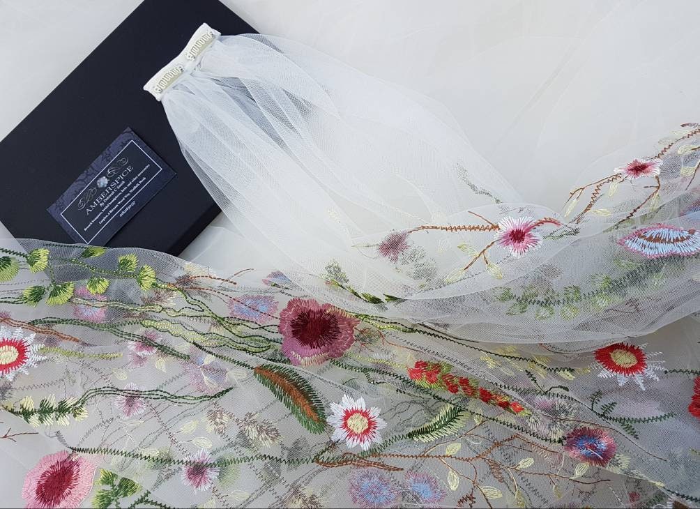 Embroidered Floral Bridal Veil, Secret Garden Butterfly Wedding Accessory