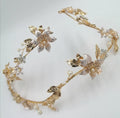 Bridal headpiece, tiara, flower vine, forehead vine, gold headpiece, flower and leaf crown, scull cap hair accessory, pearl and gold vine