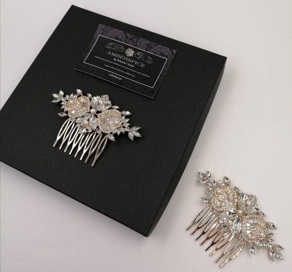 Art Deco Gold Diamante Bridal Hair Comb, 1920's Gatsby Style Slide