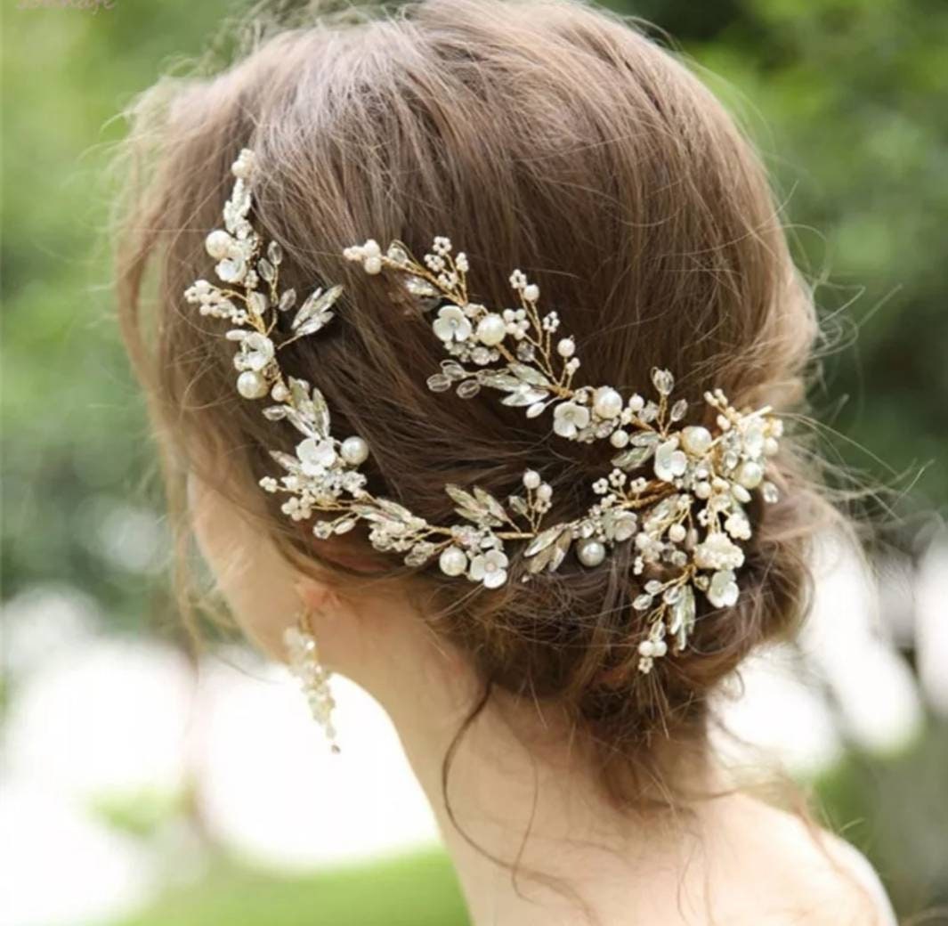 Flower circlet, gold headpiece, crystal headdress, wedding hair accessories,bridal comb, bridal hair adornment, flower vine, lucite flowers