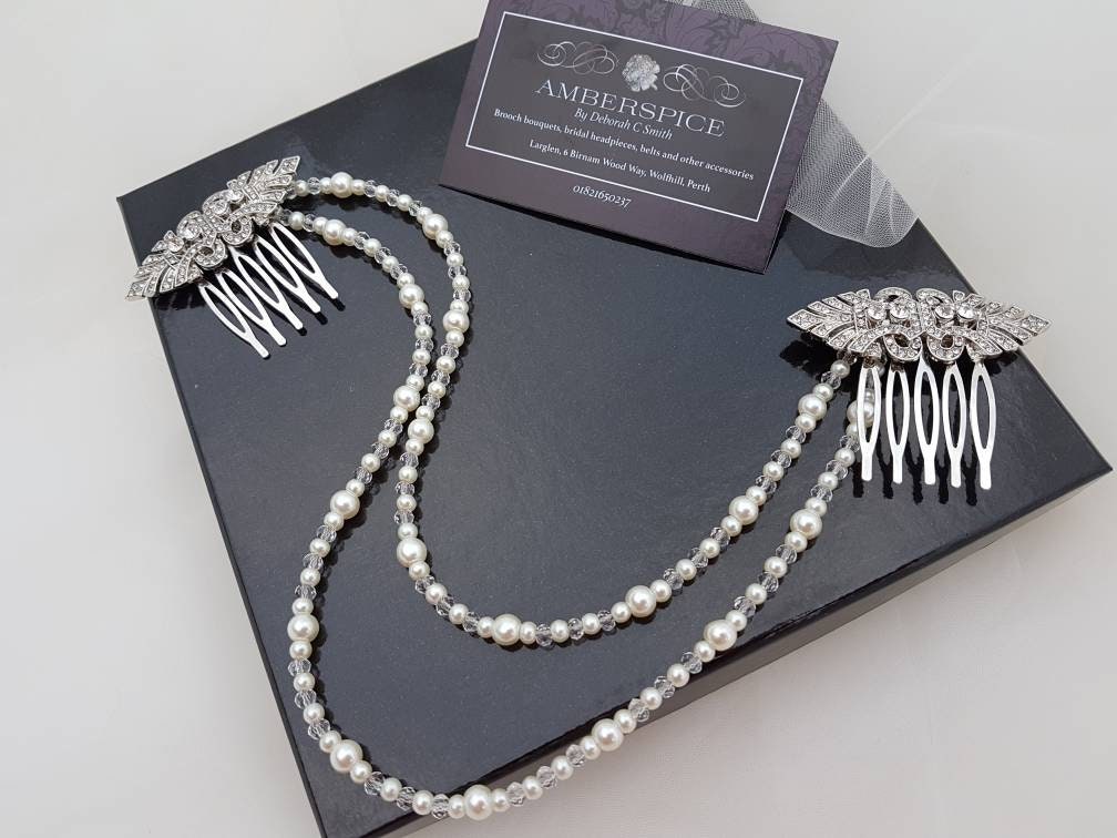 Art deco Hair chain Gatsby combs hair drape draped headpiece bridal hair chain bridal headpiece vintage wedding hair chain hair chains