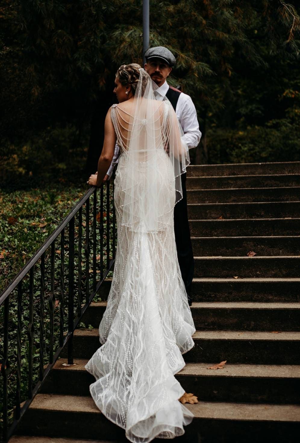 Back Necklace Drape, Ivory Pearls, Crystal Beads, Wedding Dress Adornment