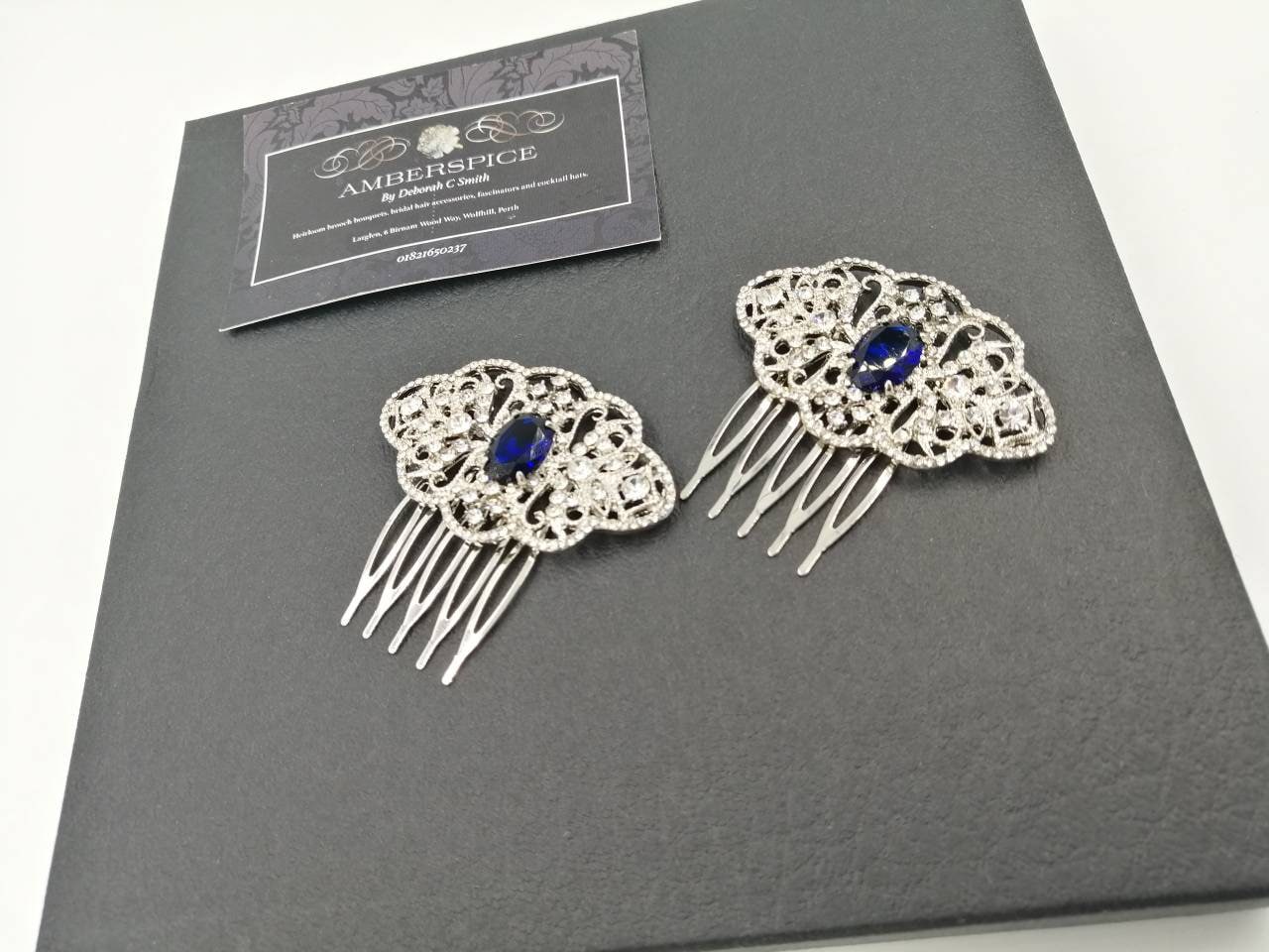 Art deco comb, deco comb, blue comb, something blue, diamante comb, 1920's hair comb, bridal comb, hair slide, Gatsby, comb, slide