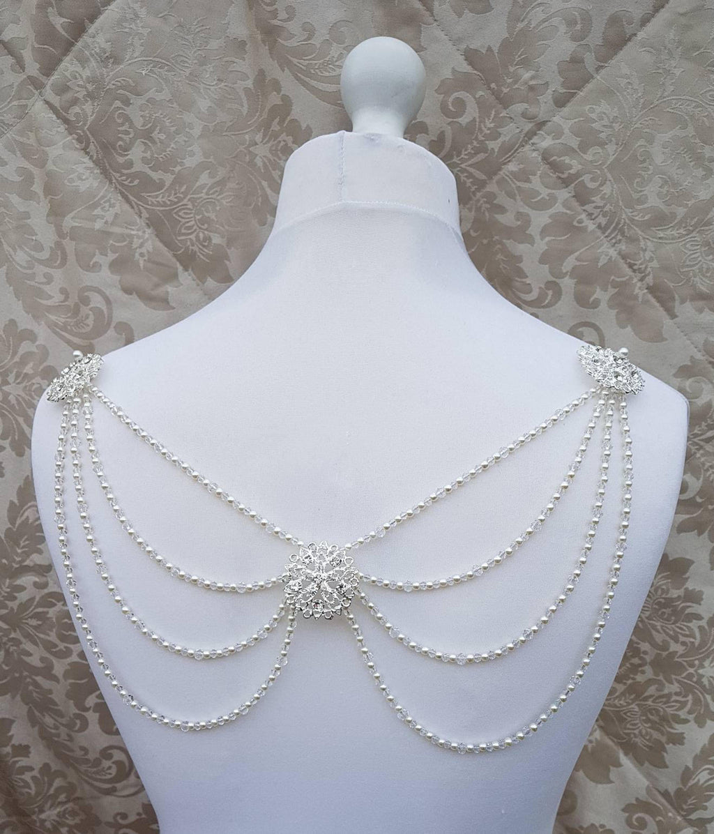 Beaded Back Drape, Shoulder Drape, Backless Dress Adornment, Ivory Pearls, Crystal Bridal Jewelry