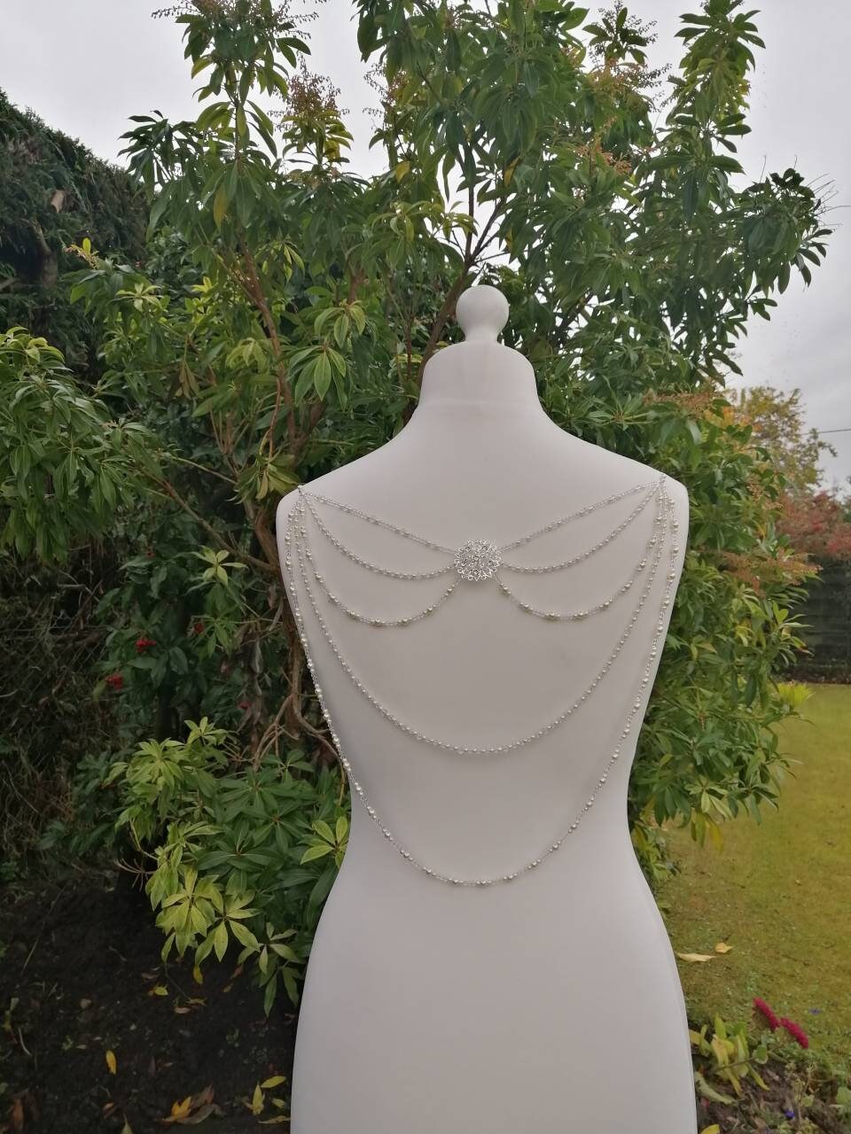 Back Necklace, Pearl Crystal Bridal Dress Drape, Backless Wedding Accessory