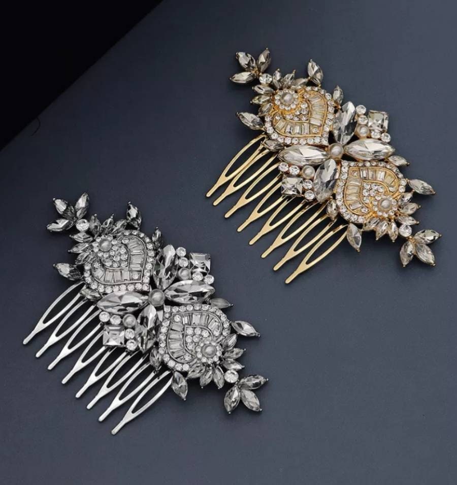 Art Deco Gold Diamante Bridal Hair Comb, 1920's Gatsby Style Slide