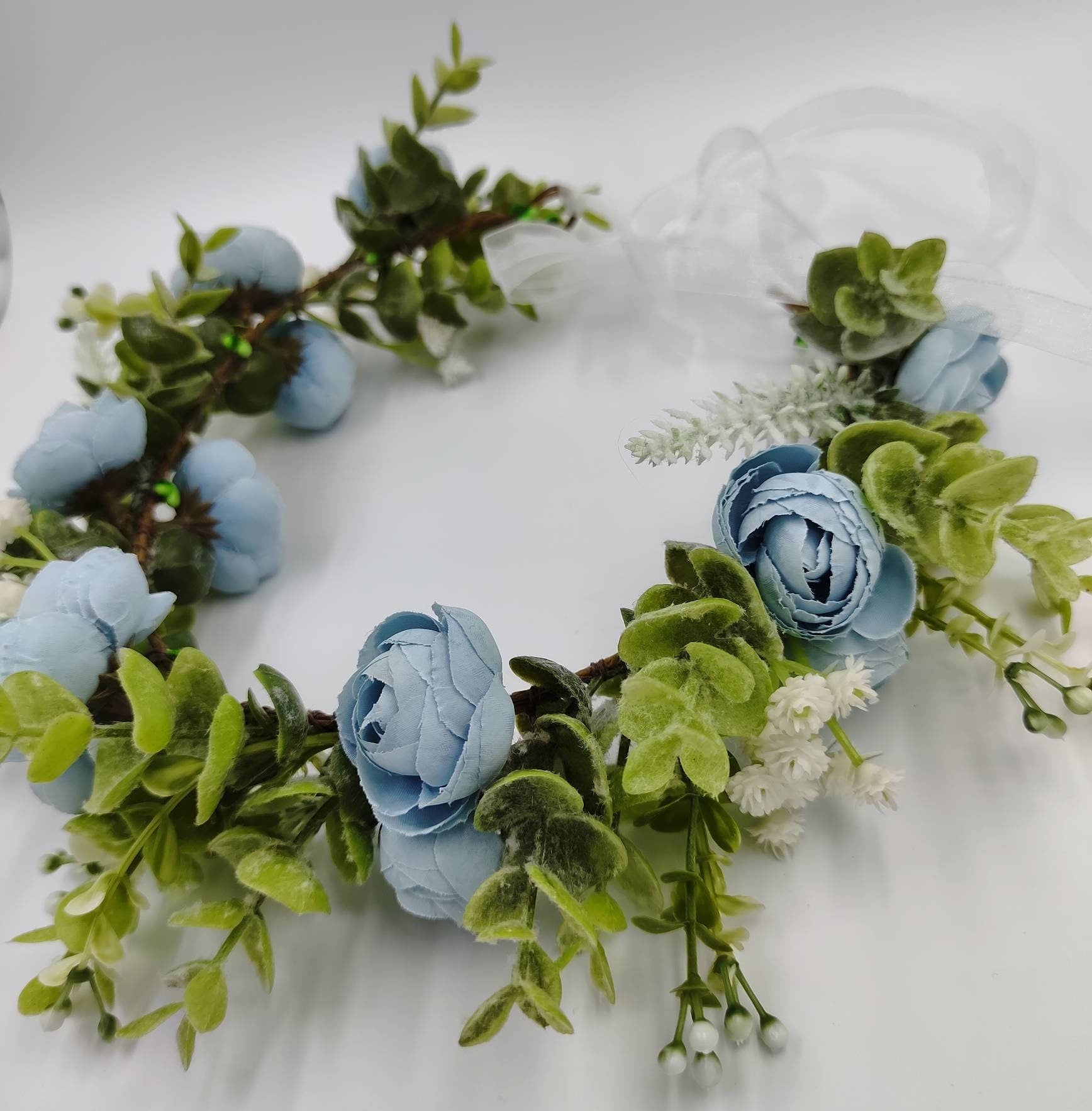 Flower crown, flower coronet, floral and eucalyptus crown, hair wreath, flower hair wreath, bohemian flower crown, something blue