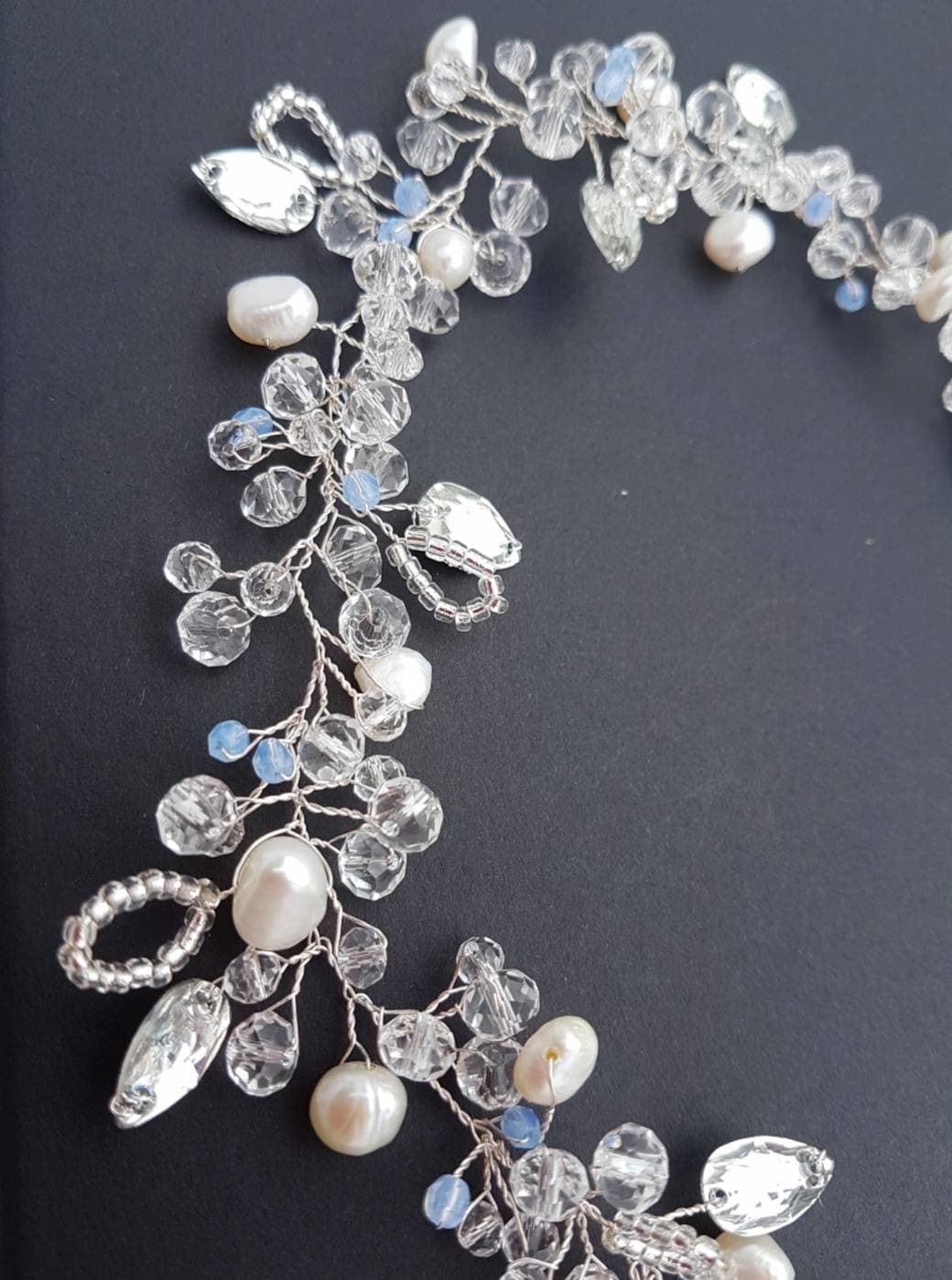 Hair vine , bridal halo, crystal hair vine, something blue, diamante and crystal headpiece, bridal crown, crystal wreath, vine
