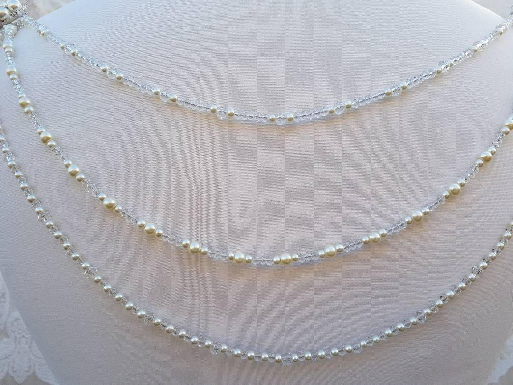Bridal back necklace, Bridal backless dress, backdrop drape, vintage bridal, gatsby necklace, statement dress attachment , dress adornment