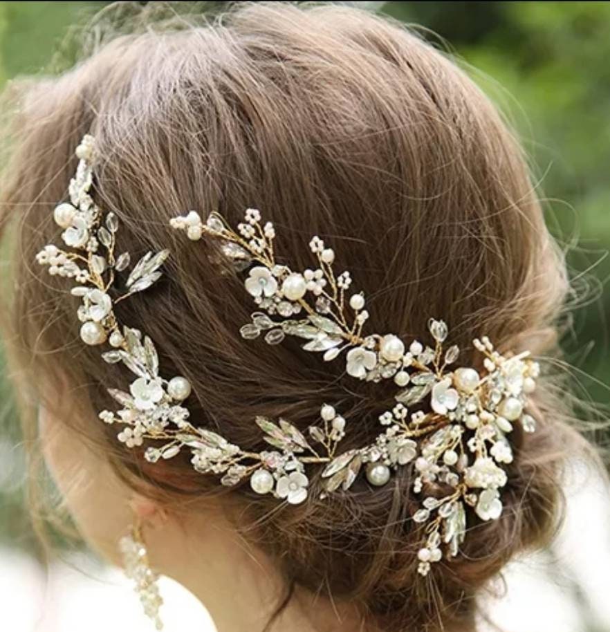 Flower circlet, gold headpiece, crystal headdress, wedding hair accessories,bridal comb, bridal hair adornment, flower vine, lucite flowers