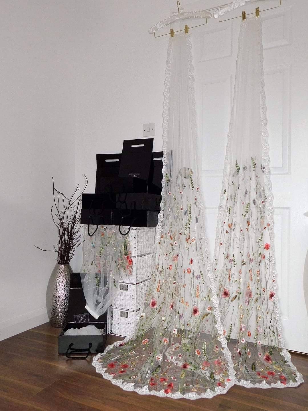 Flower veil, Floral veil ,secret garden veil, boho veil,  wild flower veil, embroidered veil, flower and fawna, romantic veil,bridal veil