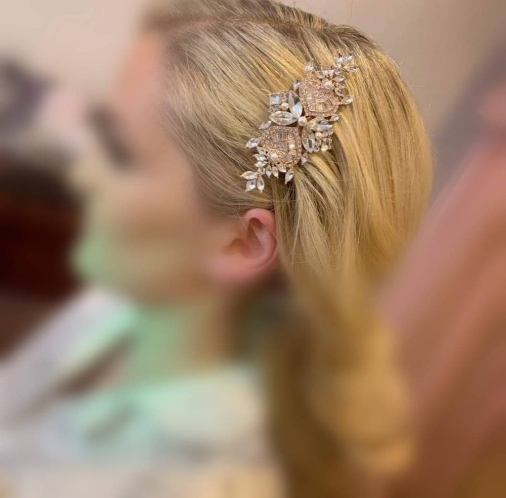 Art Deco Gold Diamante Bridal Hair Comb, 1920's Gatsby Style Slide