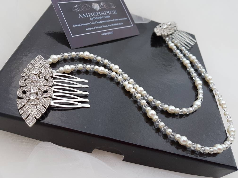 Art deco Hair chain Gatsby combs hair drape draped headpiece bridal hair chain bridal headpiece vintage wedding hair chain hair chains