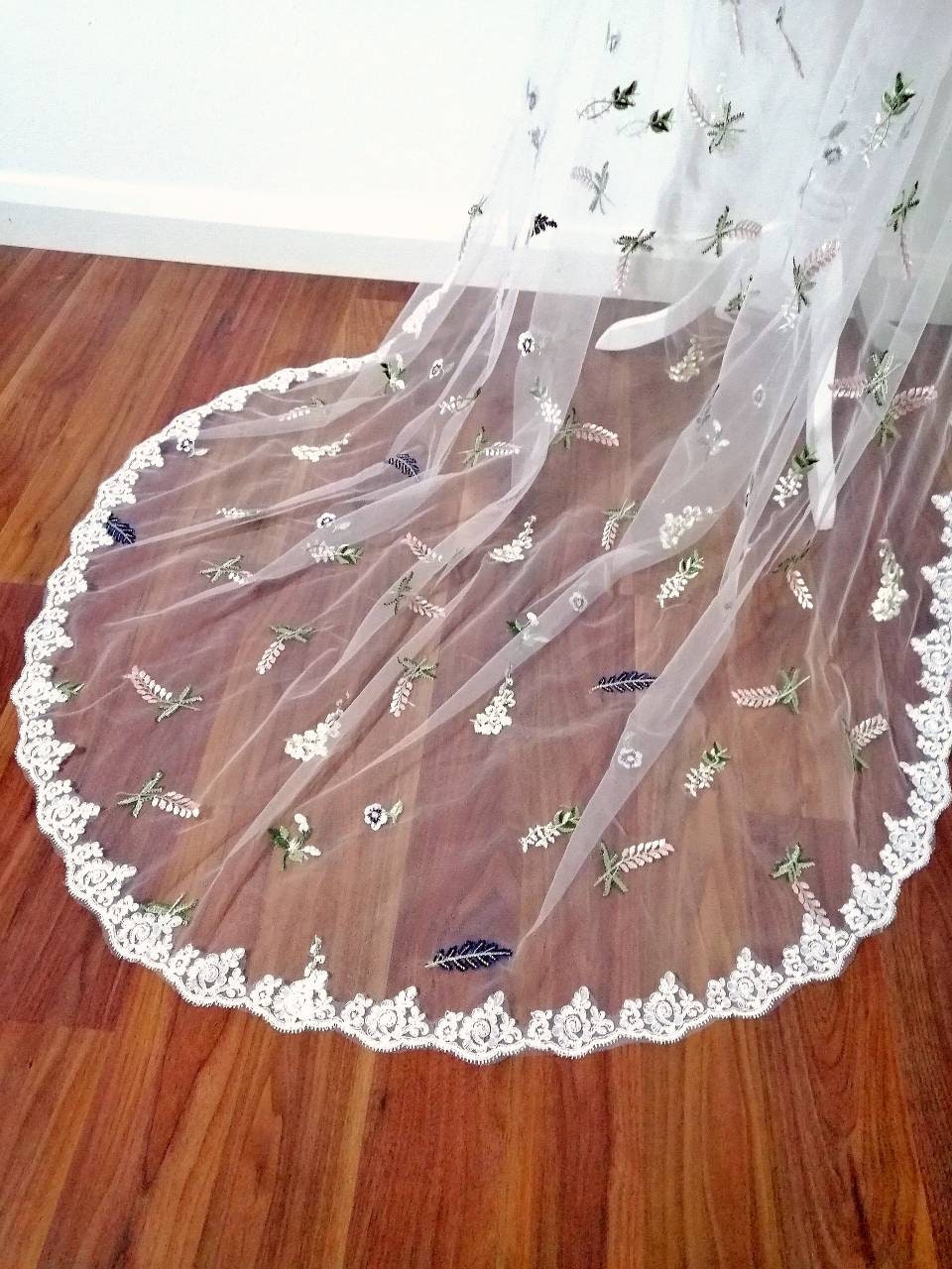 Flower veil, Floral veil ,secret garden veil, boho veil,  wild flower veil, embroidered veil, flower and fawna, romantic veil,bridal veil