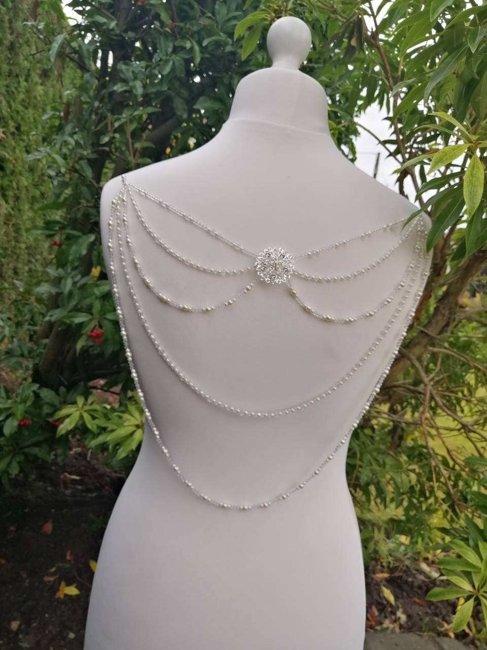 Back Necklace, Pearl Crystal Bridal Dress Drape, Backless Wedding Accessory