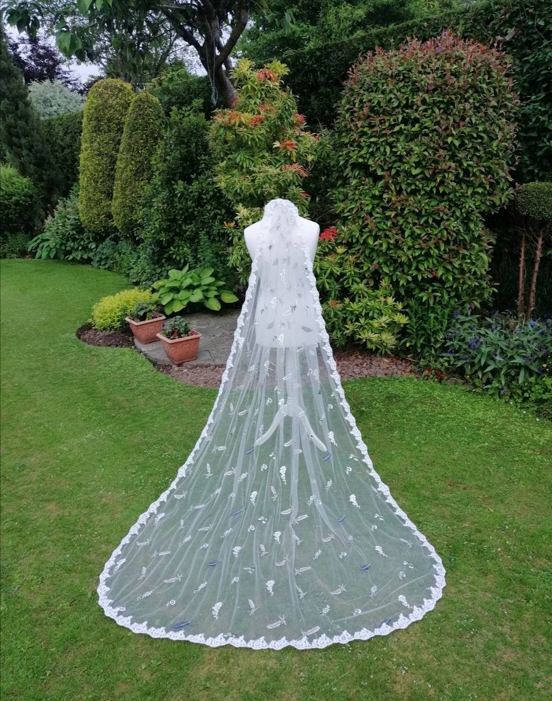 Flower veil, Floral veil ,secret garden veil, boho veil,  wild flower veil, embroidered veil, flower and fawna, romantic veil,bridal veil