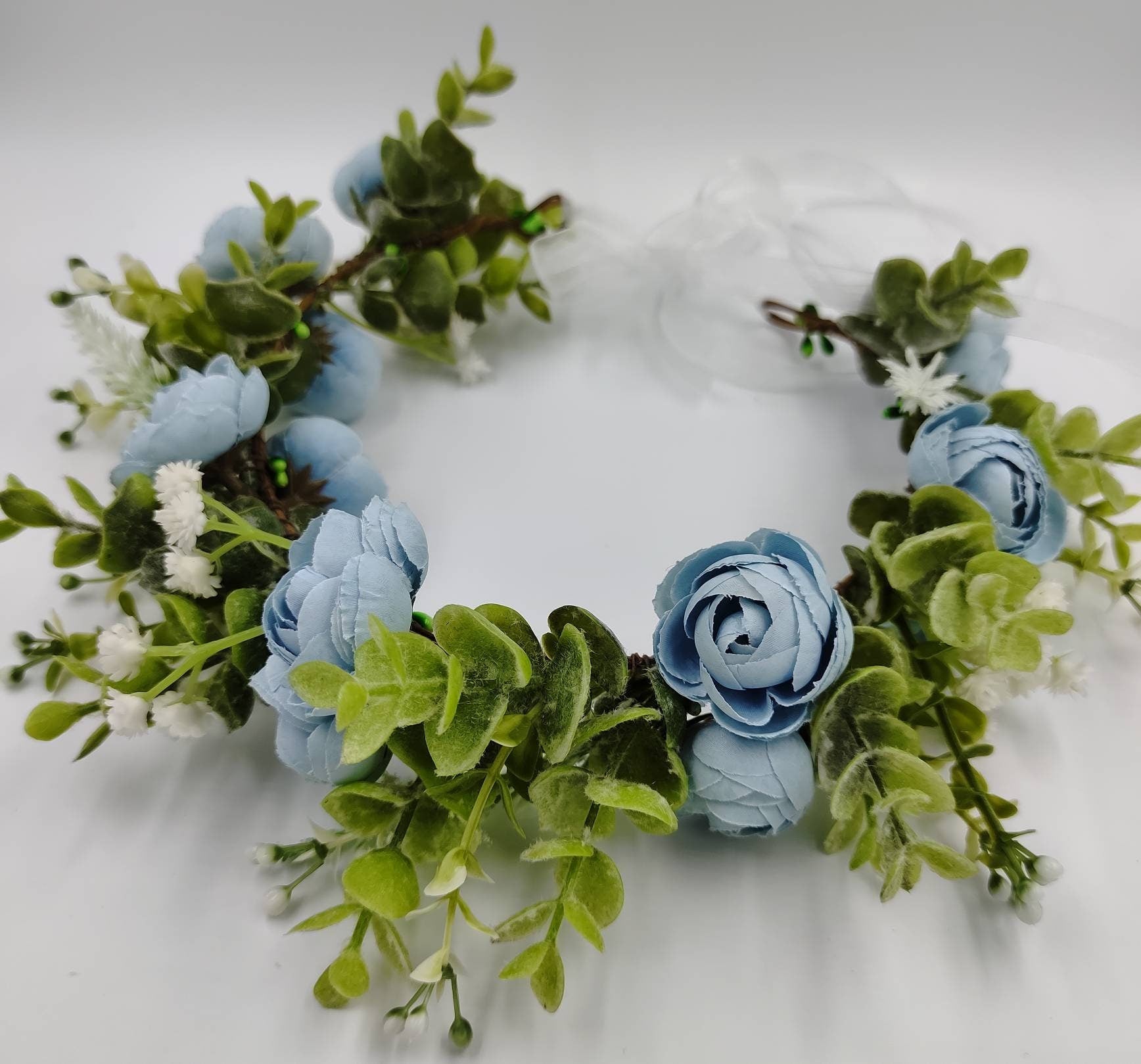 Flower crown, flower coronet, floral and eucalyptus crown, hair wreath, flower hair wreath, bohemian flower crown, something blue