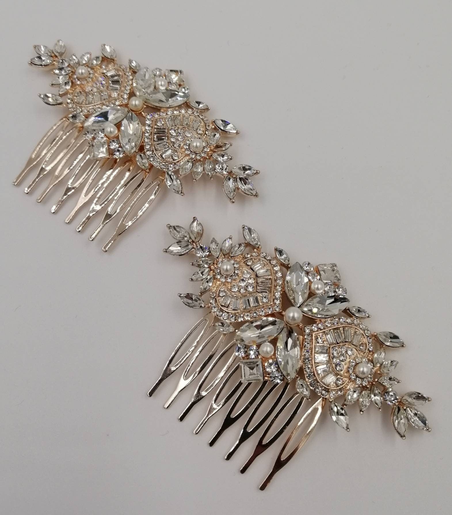 Art Deco Gold Diamante Bridal Hair Comb, 1920's Gatsby Style Slide