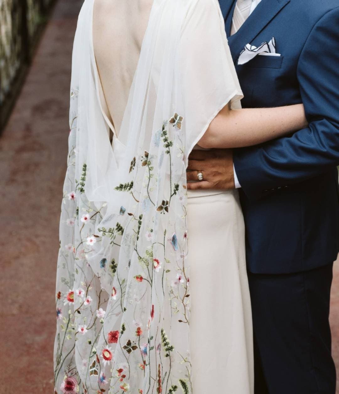 Floral draped cape, draped dress attachment,Flower veil, Floral veil ,secret garden veil, boho veil,  wild flower veil, embroidered veil