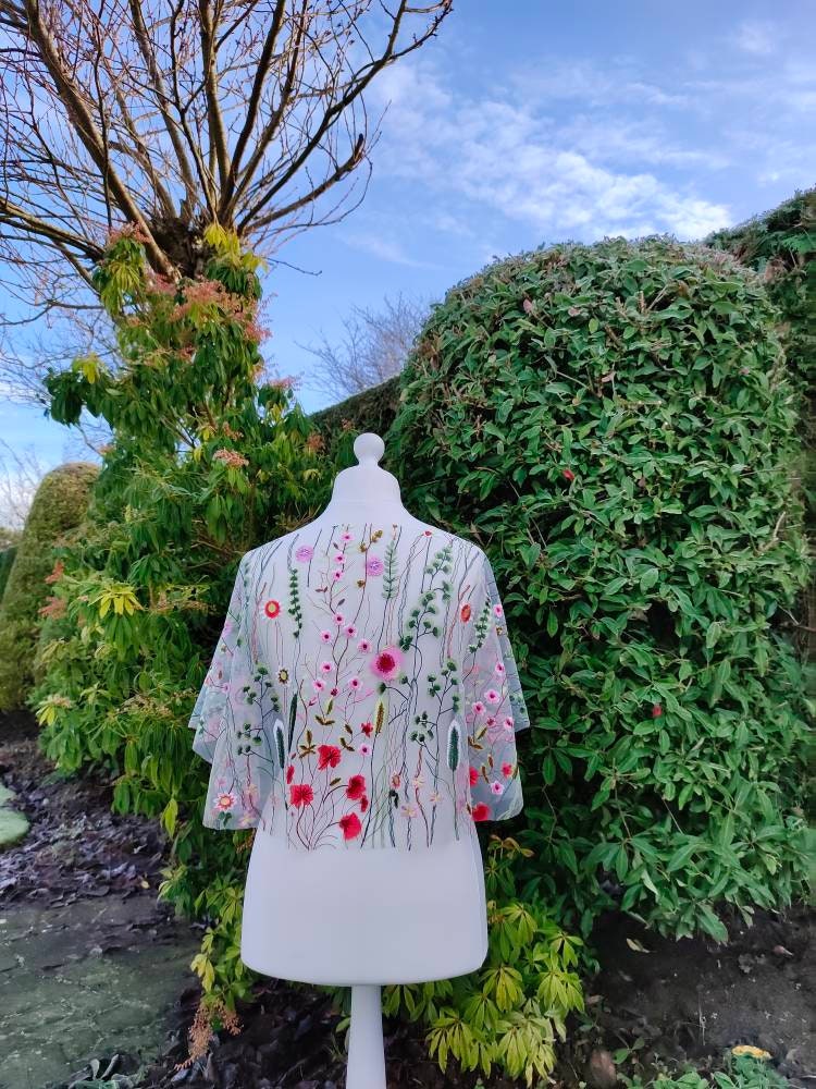 Floral capelet, capelet, wedding poncho, bridal cover up, shawl, tulle capelet, bolero, floral embroidered capelet, bridal cape, cape