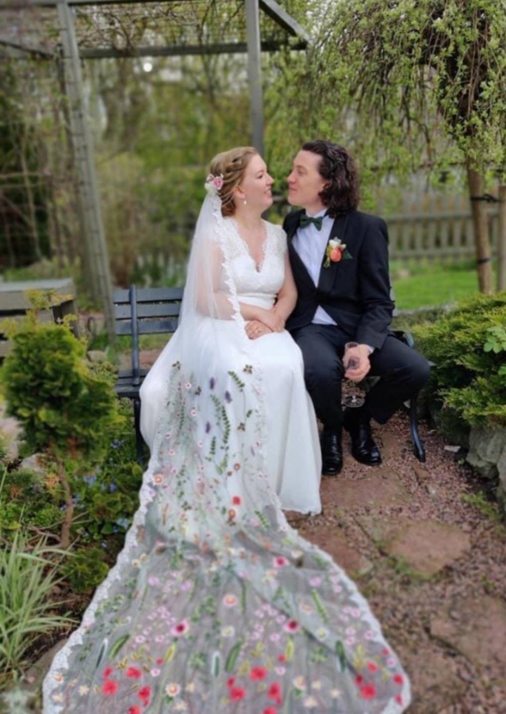 Flower veil, Floral veil ,secret garden veil, boho veil,  wild flower veil, embroidered veil, flower and fawna, romantic veil,bridal veil