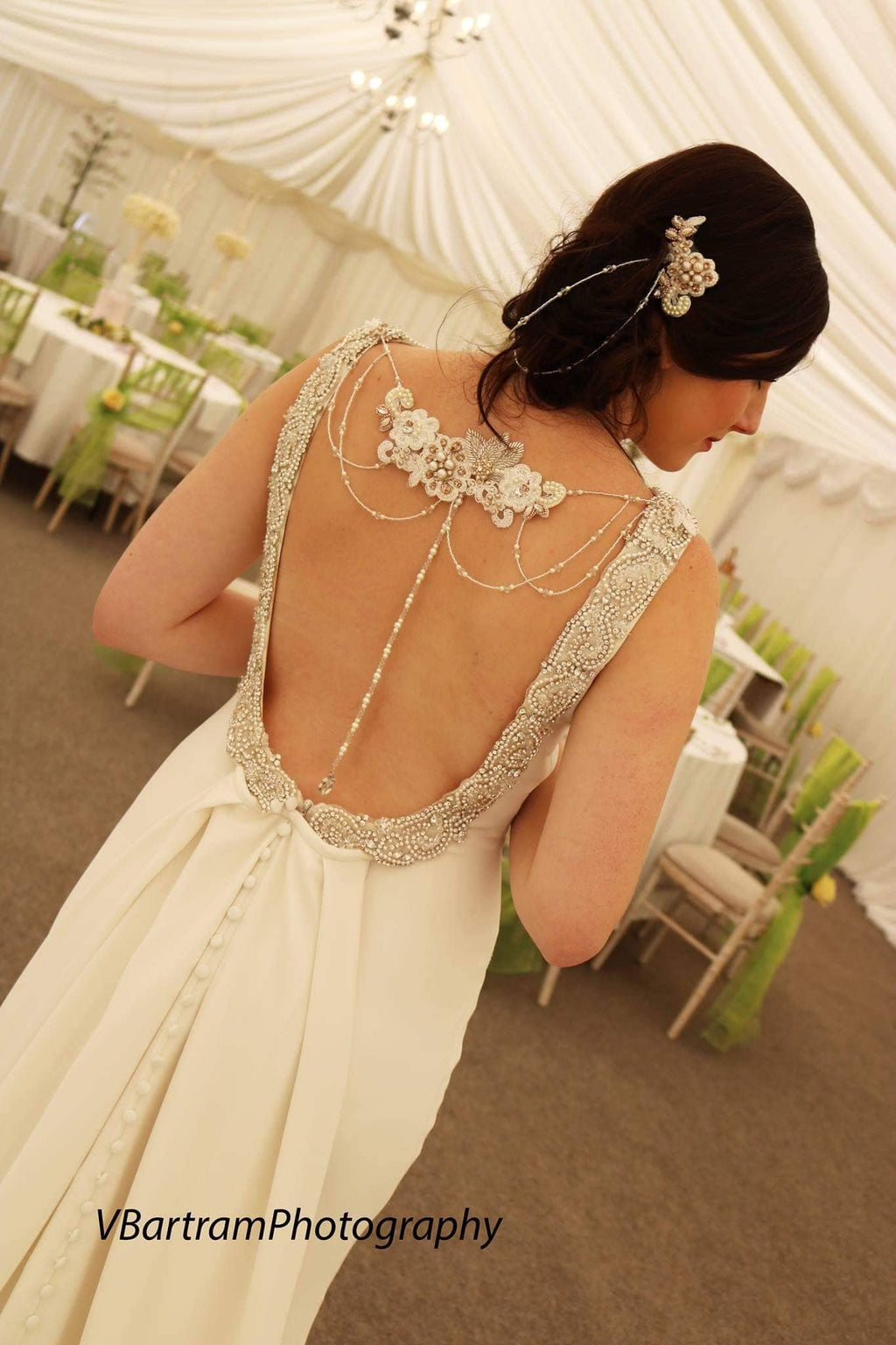Back drape,lace drape, backless dress drape, beaded drape, dress adornment, crystal drapes, wedding dress drapes, dress embellishment,